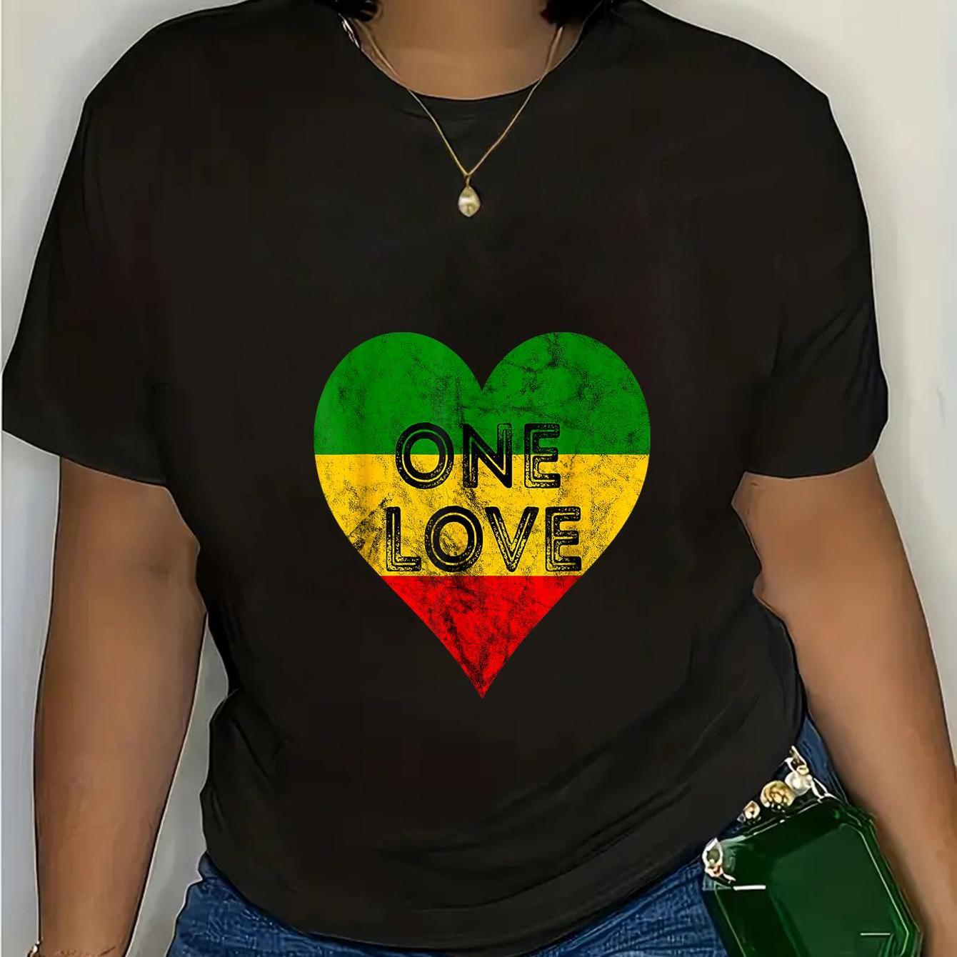 Reggae Heart One Love Rasta Reggae Music Rastafarian Jamaica T-Shirt 100% Cotton TShirt