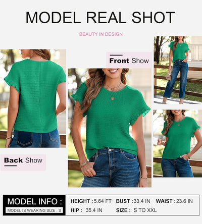 Womens Summer Tops Crewneck Short Sleeve T Shirts Casual Textured Work Shirt Loose Blouses