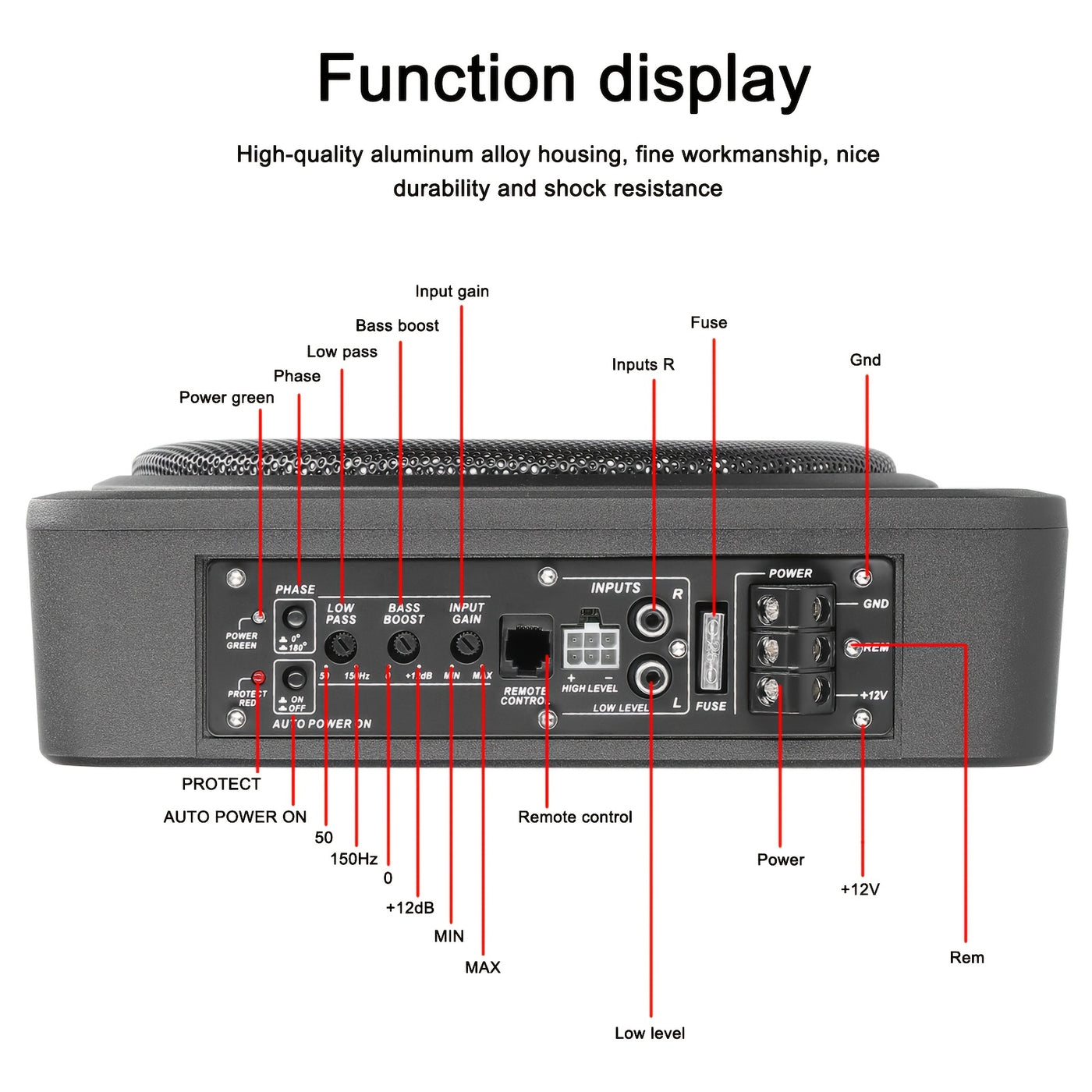 10 Inch 600W Car Subwoofer High Power Pure Bass Under-Seat Power Amplifiers Speaker 12 V For Car Truck RV, Without Battery