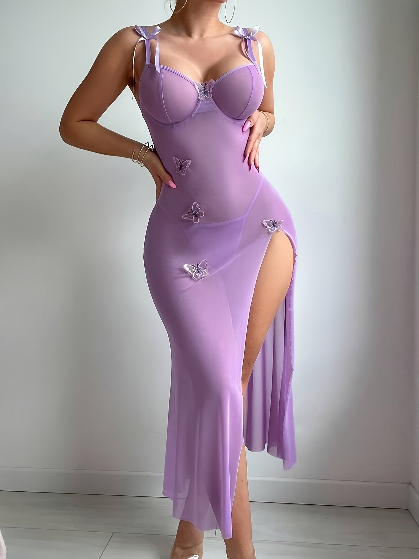 Style Women's Purple Charming Passionate See-through Lace Pajama Set