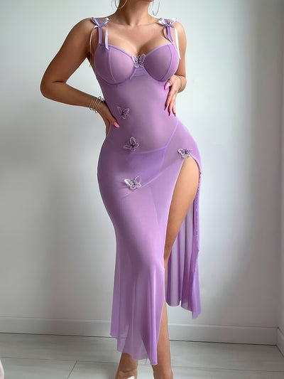 Style Women's Purple Charming Passionate See-through Lace Pajama Set