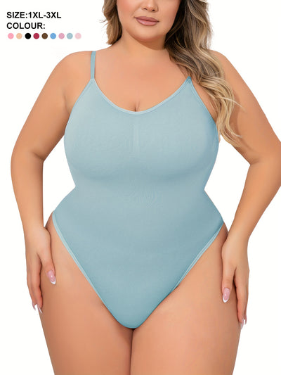 Plus Size Women's Adjustable Strap Bodysuit, One-piece Thong Bodysuit, Seamless Solid Color Bodysuit, Women's Underwear And Shapewear