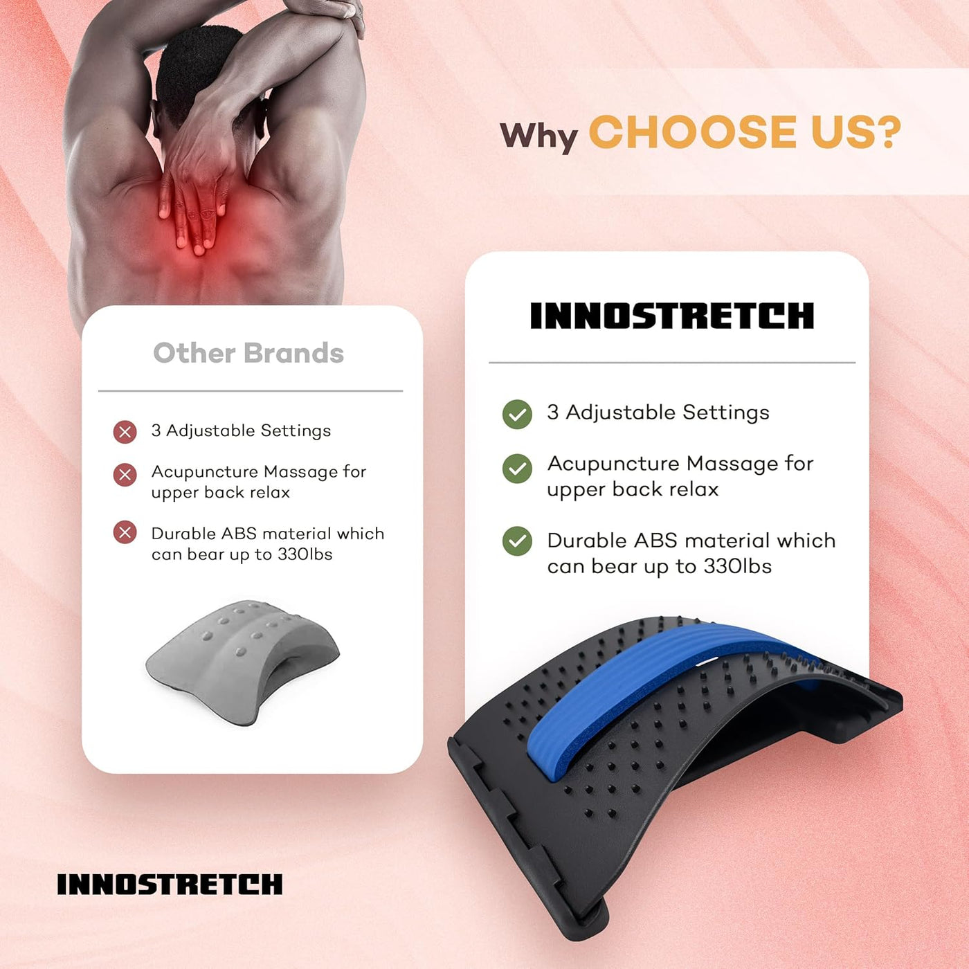 Back Stretcher - Lumbar Decompression Device and Lower Back Pain Relief - 3 Adjustable Arch Levels - Release and Take Control of Your Spinal Health