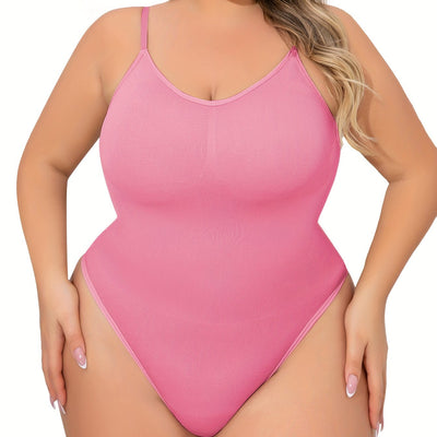 Plus Size Women's Adjustable Strap Bodysuit, One-piece Thong Bodysuit, Seamless Solid Color Bodysuit, Women's Underwear And Shapewear