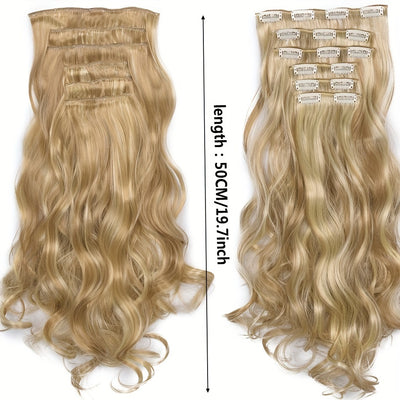Heat Resistant 22 Inch Body Wave Clip-In Hair Extensions - 6 Pack of Double Weft Synthetic Hair for Women Hair Clips Hair Accessories Halloween Christmas