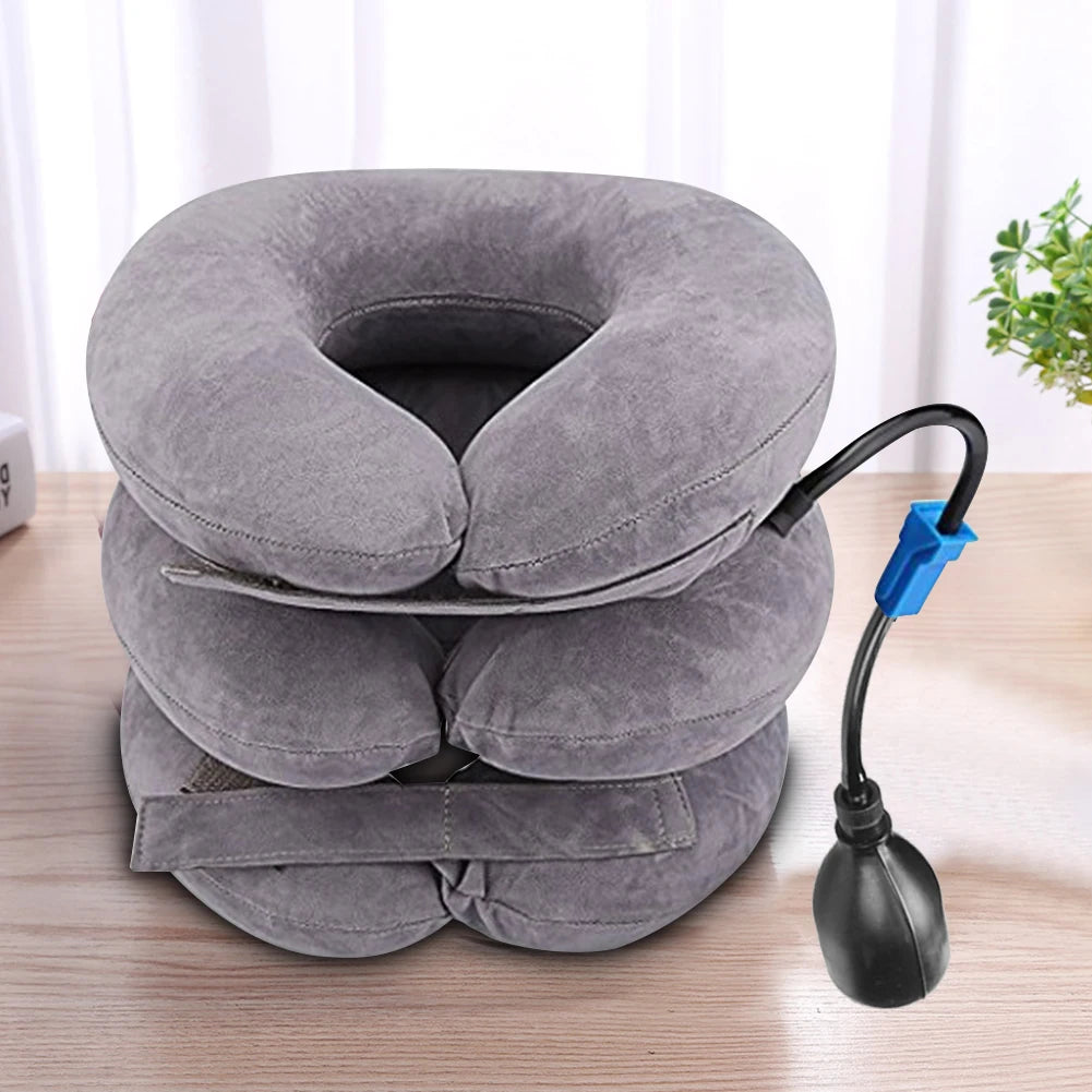 Neck Stretcher Inflatable 3 Tubes Air Neck Traction Apparatus Device Neck Cervical Collar Pillow Pain Stress Pain Relief Tractor