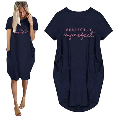 Women's Loose  Short Sleeved Summer Plus Size Dress Pocket T-shirt Style Mini Dresses Summer Casual Loose Dress Vestidos