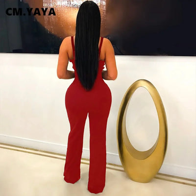Women V-Neck Backless Wide Leg Straight Sleeveless Jumpsuits Spring Patchwork Sexy One Piece Set Streetwear Outfits
