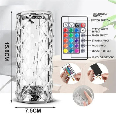Colors Crystal Rose Table Lamp LED Rose Light Decoration Remote Control Romantic Diamond Atmosphere Light USB Night Light