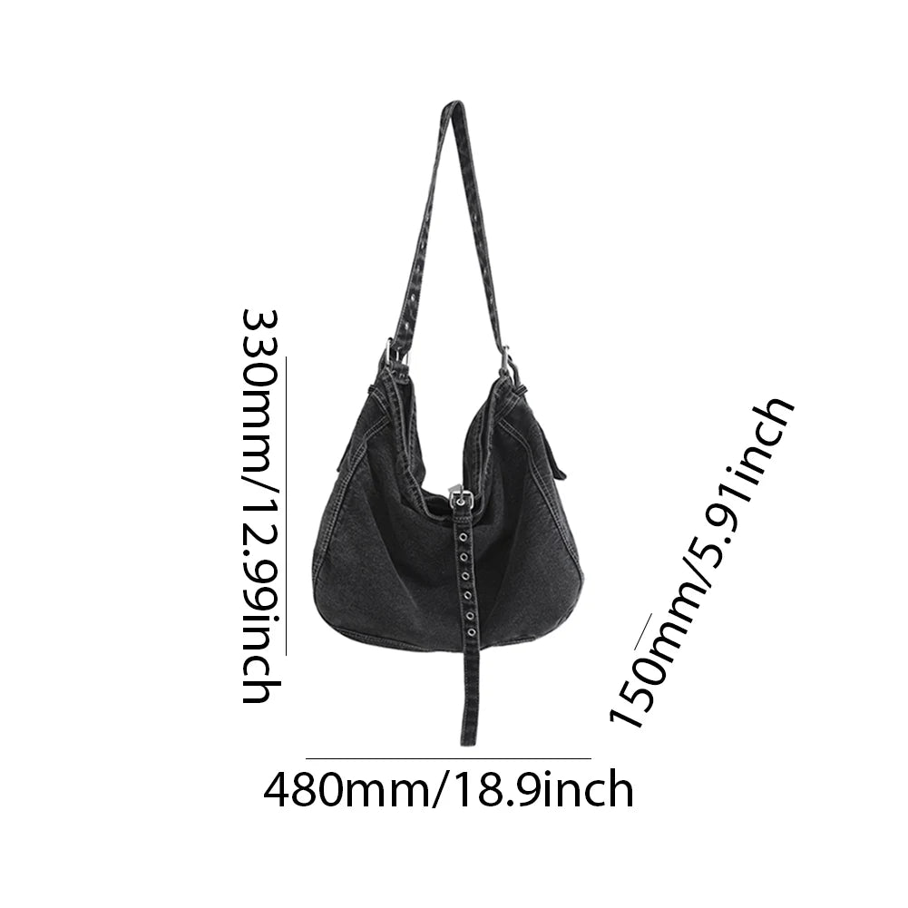 Women's Denim Crossbody Bag Large Capacity Shoulder Bag Adjustable Strap Vintage Satchel Bag Multi-pockets Casual Messenger Bags
