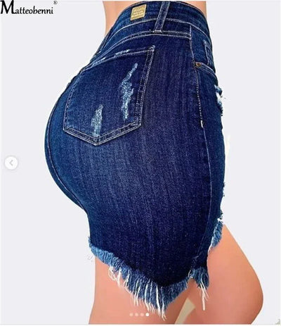Women Fashion Denim Skirt Ripped Hip Distressed High Waist Button  Pencil Skirts Female Casual Summer Jeans