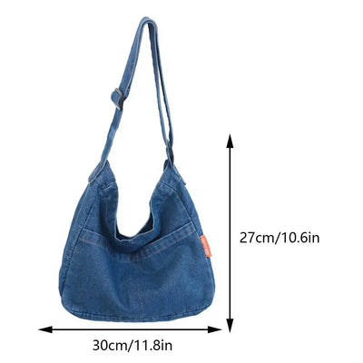 Women's Denim Crossbody Bag Large Capacity Shoulder Bag Adjustable Strap Vintage Satchel Bag Multi-pockets Casual Messenger Bags