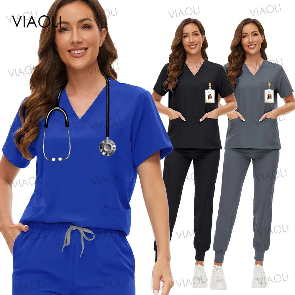 Professional Hospital Work Uniforms Unisex quick-drying Minimalist pocket scrubs sets
