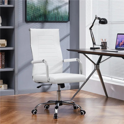 Modern Faux Leather Office Desk Chair with Mid-back for Home Office, White