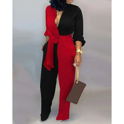 Elegant  Jumpsuit Women Fashion Deep V-neck One Piece Overalls Casual Jumpsuits Streetwear
