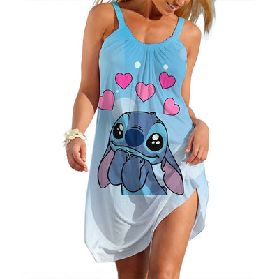 Women's Summer Disney Stitch Sleeveless Beach Dress – Cool, Quick-Dry, Loose & Stylish