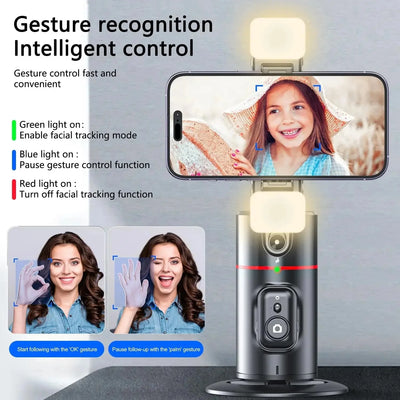 360 Degree Rotation Gimbal Stabilizer Selfie Stick AI Follow Face Tracking Desktop Tripod Phone Stand For Tiktok Smartphone Live