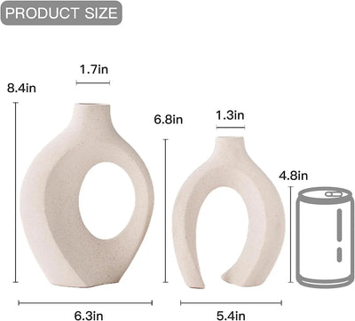 White Ceramic Vase Set of 2 for  Home Decor, Boho Donut Vases Nordic Minimalist Decorative Vase