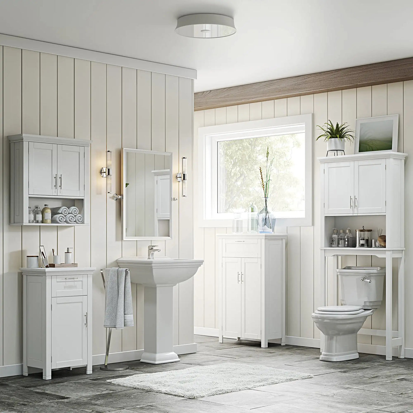 Home Somerset Collection 2-Door Bathroom Storage Wall Cabinet with 1 Open Shelf and 2 Interior Shelves, White