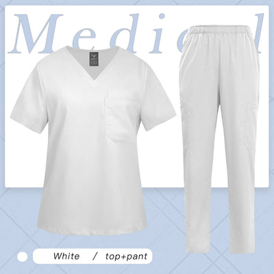 Multicolor Women Uniform V-neck Top+Pcoket Pants Nursing Surgical Uniform Men Pet Shop Doctor Medical Surgery Workwear Scrub Set