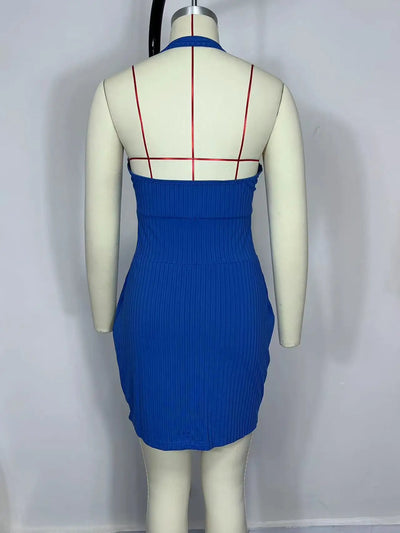 Europe and America Plus Size Women's Cross border Summer New Product Sexy Backless Hanging Neck Solid Color Dres