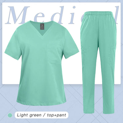 Multicolor Women Uniform V-neck Top+Pcoket Pants Nursing Surgical Uniform Men Pet Shop Doctor Medical Surgery Workwear Scrub Set