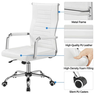 Modern Faux Leather Office Desk Chair with Mid-back for Home Office, White