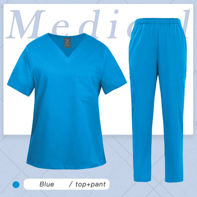 Multicolor Women Uniform V-neck Top+Pcoket Pants Nursing Surgical Uniform Men Pet Shop Doctor Medical Surgery Workwear Scrub Set