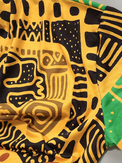 Plus Size African Printed V Neck Short Sleeve Casual Dress Oversized T Shirt Dresses Short Sleeve Best for Summer
