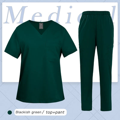 Multicolor Women Uniform V-neck Top+Pcoket Pants Nursing Surgical Uniform Men Pet Shop Doctor Medical Surgery Workwear Scrub Set