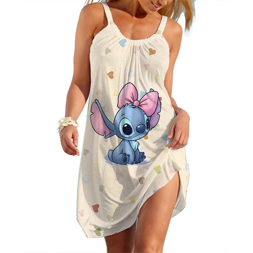 Women's Summer Disney Stitch Sleeveless Beach Dress – Cool, Quick-Dry, Loose & Stylish