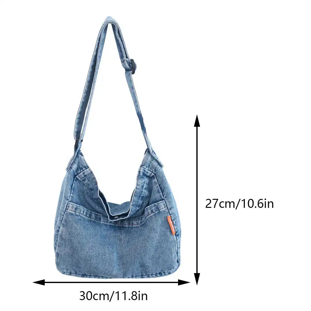 Women's Denim Crossbody Bag Large Capacity Shoulder Bag Adjustable Strap Vintage Satchel Bag Multi-pockets Casual Messenger Bags