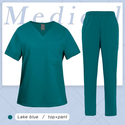 Multicolor Women Uniform V-neck Top+Pcoket Pants Nursing Surgical Uniform Men Pet Shop Doctor Medical Surgery Workwear Scrub Set