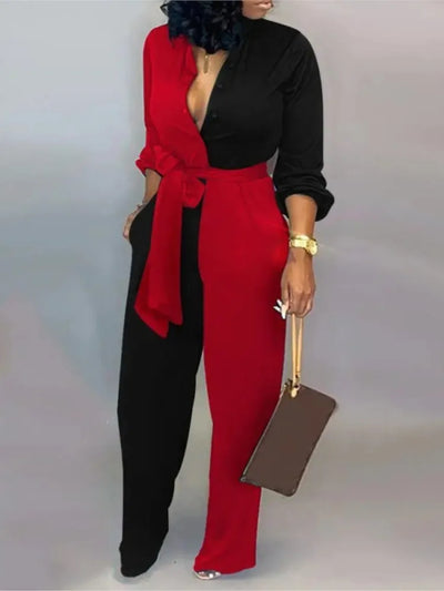 Elegant  Jumpsuit Women Fashion Deep V-neck One Piece Overalls Casual Jumpsuits Streetwear
