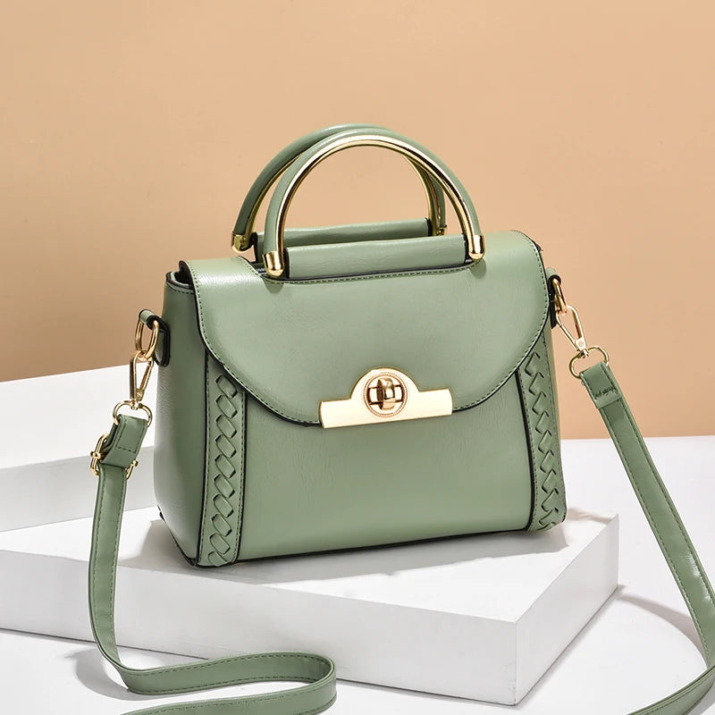 Elegant Buckle Decor Handbag, Women's Solid Color Crossbody Bag, Braided Details Flap Purse For Work