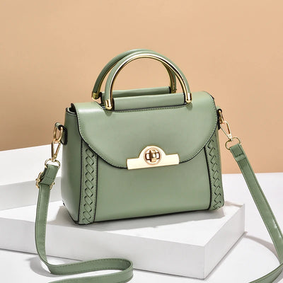 Elegant Buckle Decor Handbag, Women's Solid Color Crossbody Bag, Braided Details Flap Purse For Work