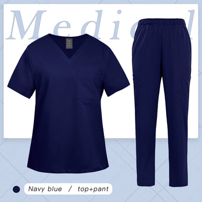 Multicolor Women Uniform V-neck Top+Pcoket Pants Nursing Surgical Uniform Men Pet Shop Doctor Medical Surgery Workwear Scrub Set
