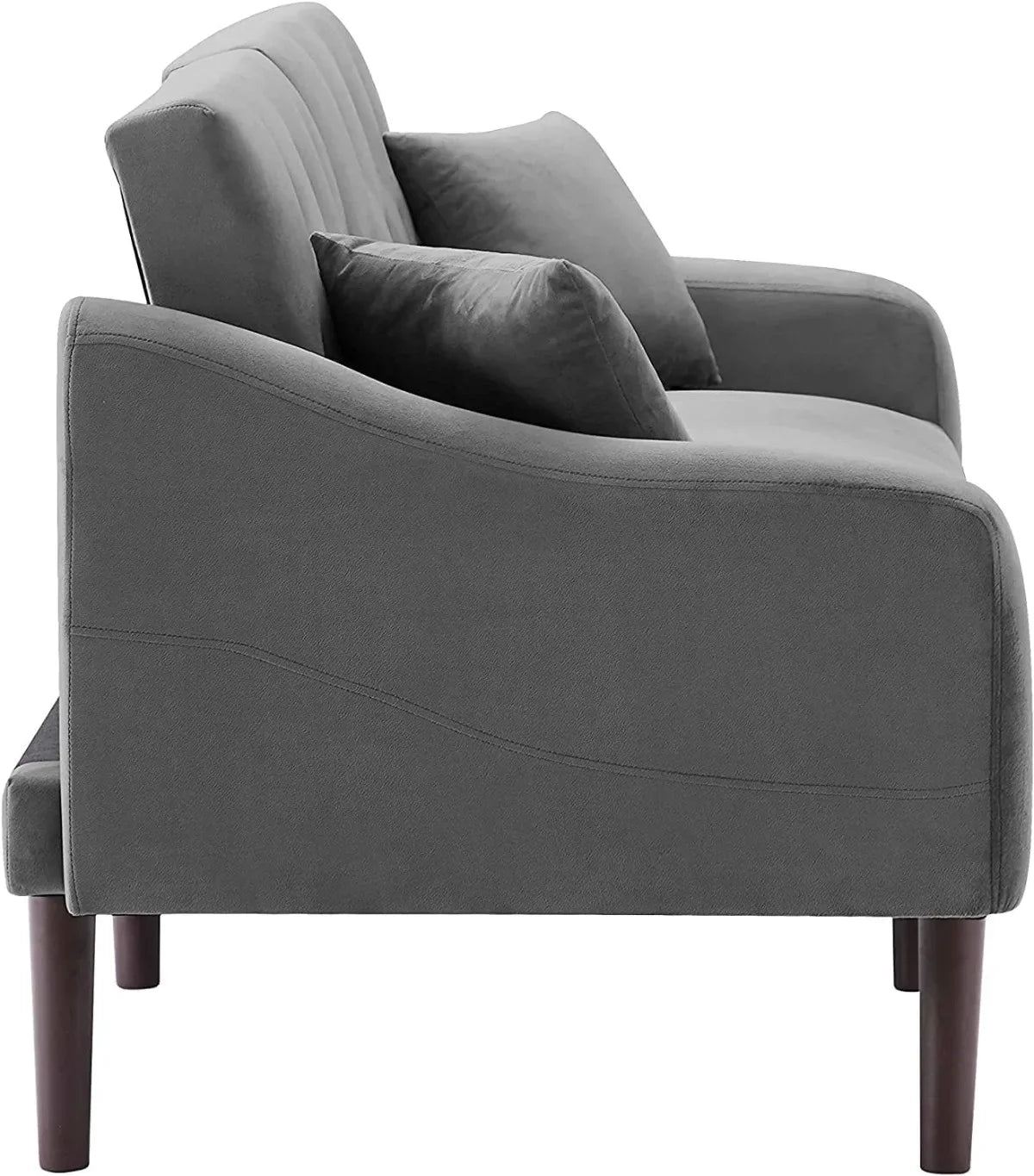 Convertible Sleeper Futon Sofa with 2 Pillows, Velvet Tufted Couch w/Metal Legs and Adjustable Backrest,Gray