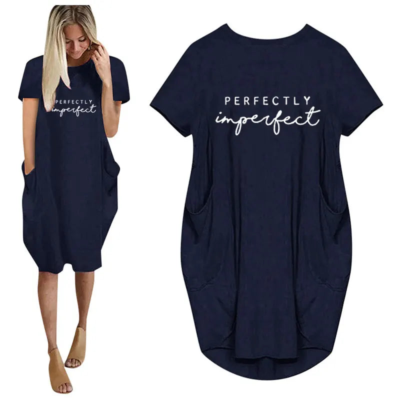 Women's Loose  Short Sleeved Summer Plus Size Dress Pocket T-shirt Style Mini Dresses Summer Casual Loose Dress Vestidos