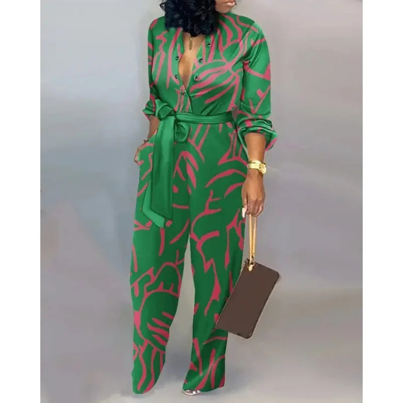 Elegant  Jumpsuit Women Fashion Deep V-neck One Piece Overalls Casual Jumpsuits Streetwear