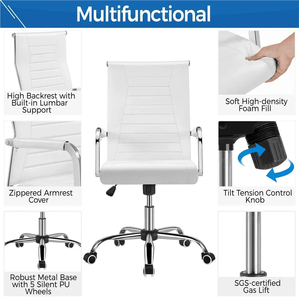 Modern Faux Leather Office Desk Chair with Mid-back for Home Office, White