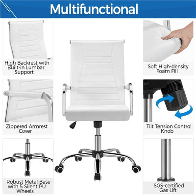 Modern Faux Leather Office Desk Chair with Mid-back for Home Office, White