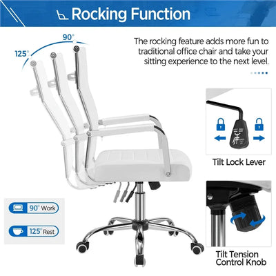 Modern Faux Leather Office Desk Chair with Mid-back for Home Office, White