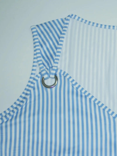 New blue and white striped sleeveless V-neck pocket plus size women's dress for summer
