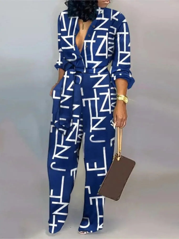 Elegant  Jumpsuit Women Fashion Deep V-neck One Piece Overalls Casual Jumpsuits Streetwear