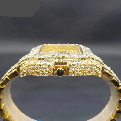 Men's Gold Watch Waterproof Calendar Luxury Hip Hop Quartz Watehes For Male Party Jewelry Iced Vintage Hand Clock Dropshipping