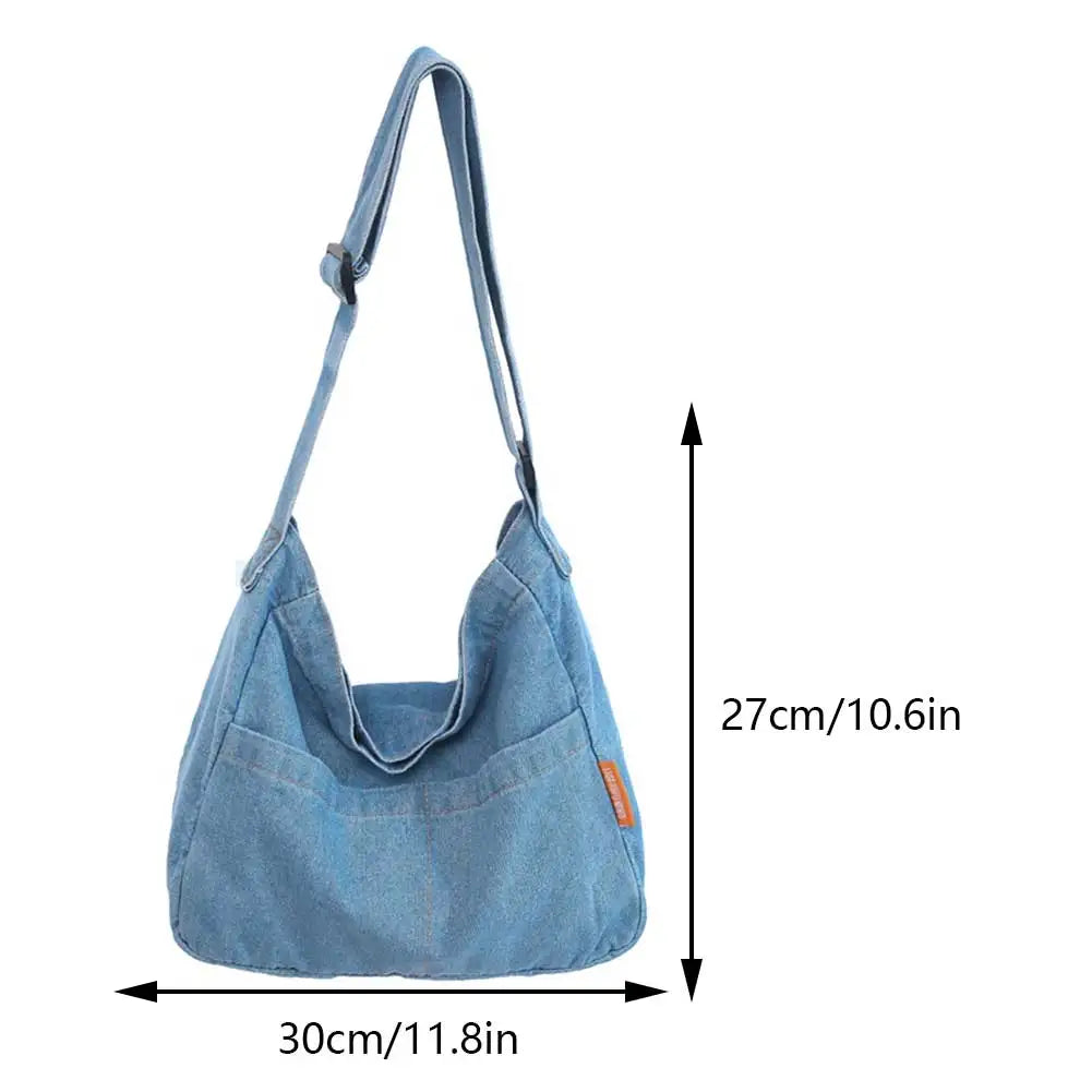 Women's Denim Crossbody Bag Large Capacity Shoulder Bag Adjustable Strap Vintage Satchel Bag Multi-pockets Casual Messenger Bags