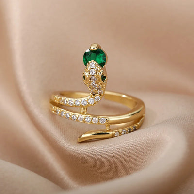Stainless Steel Snake Rings For Women Men Gold Plated Open Adjustable Zircon Ring Vintage Gothic Aesthetic Jewelry anillos mujer