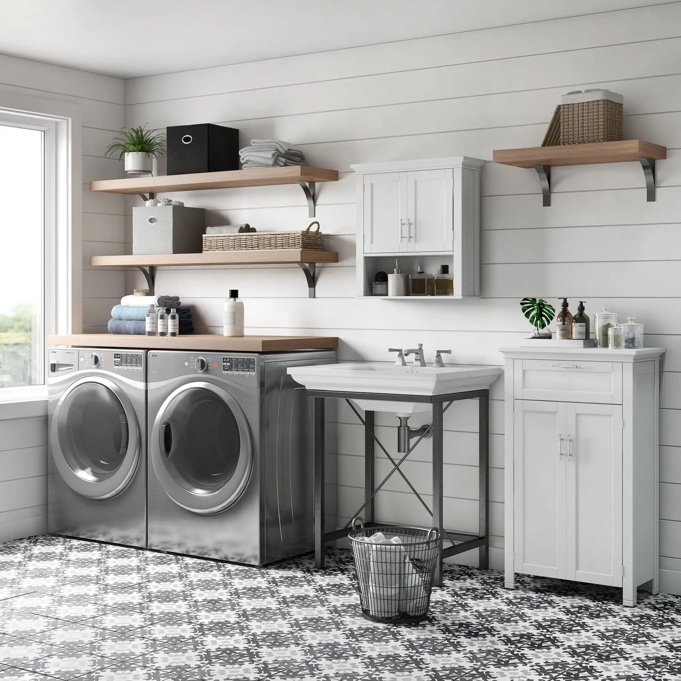 Home Somerset Collection 2-Door Bathroom Storage Wall Cabinet with 1 Open Shelf and 2 Interior Shelves, White