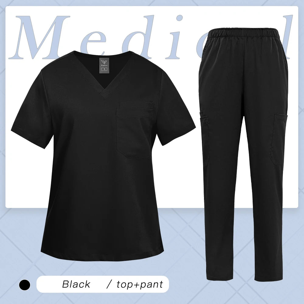 Multicolor Women Uniform V-neck Top+Pcoket Pants Nursing Surgical Uniform Men Pet Shop Doctor Medical Surgery Workwear Scrub Set